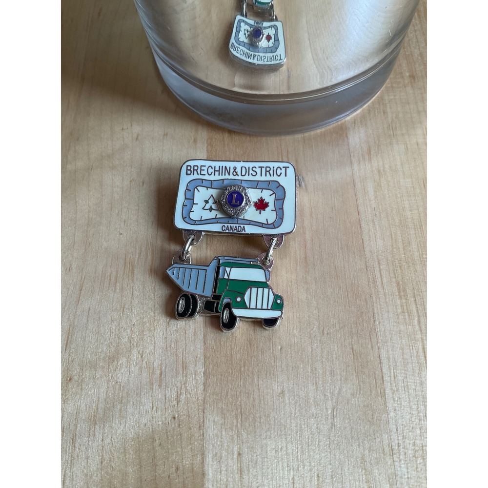 Lions Club Brechin District Canada Pin Enamel Dump Truck Dangle Vintage Frat